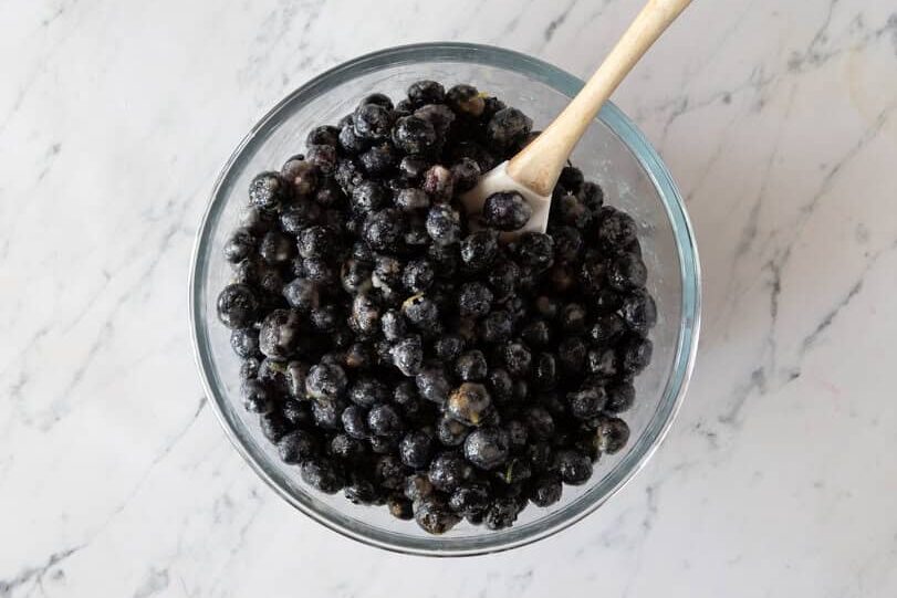 Blueberry filling in bowl.
