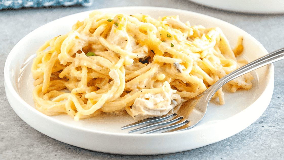 chicken tetrazzini served on a plate