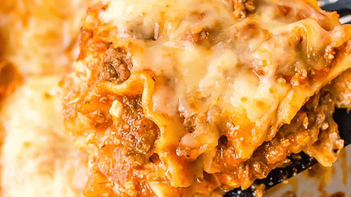 close up of easy meat and ricotta lasagna