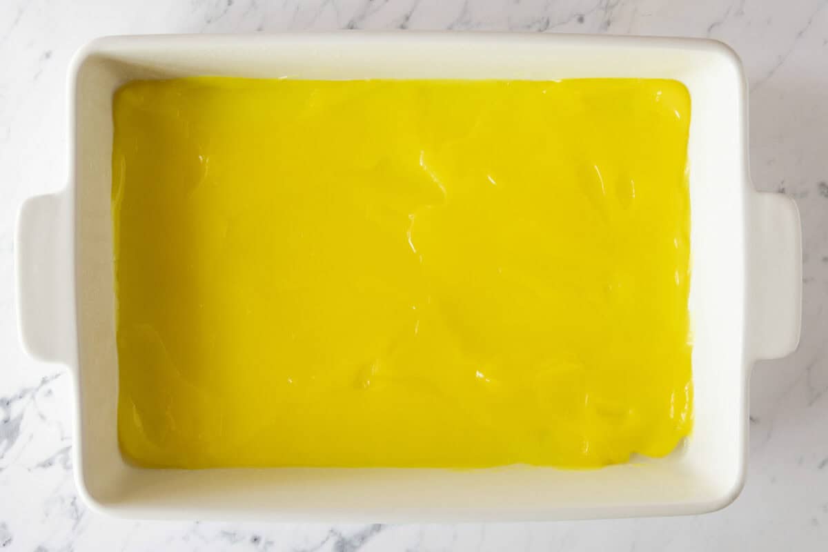 Lemon pie filling in baking dish.