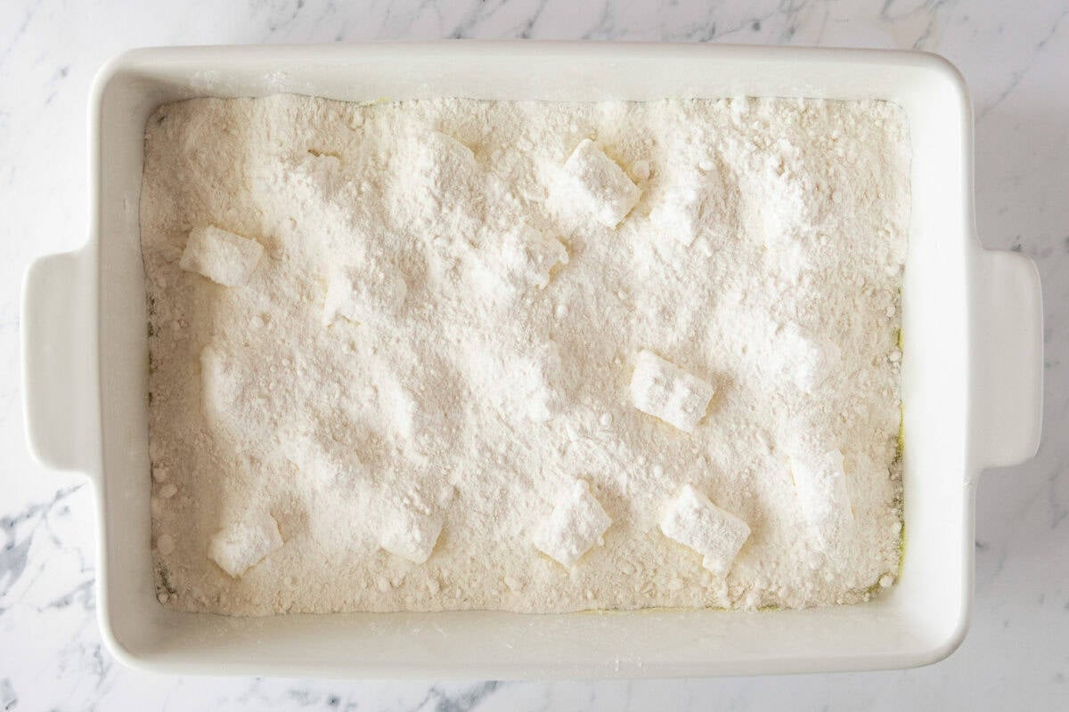 Cake mix added to lemon pie filling and cream cheese.