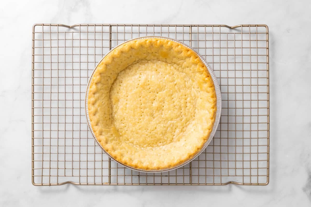 Baked crust on wire rack.