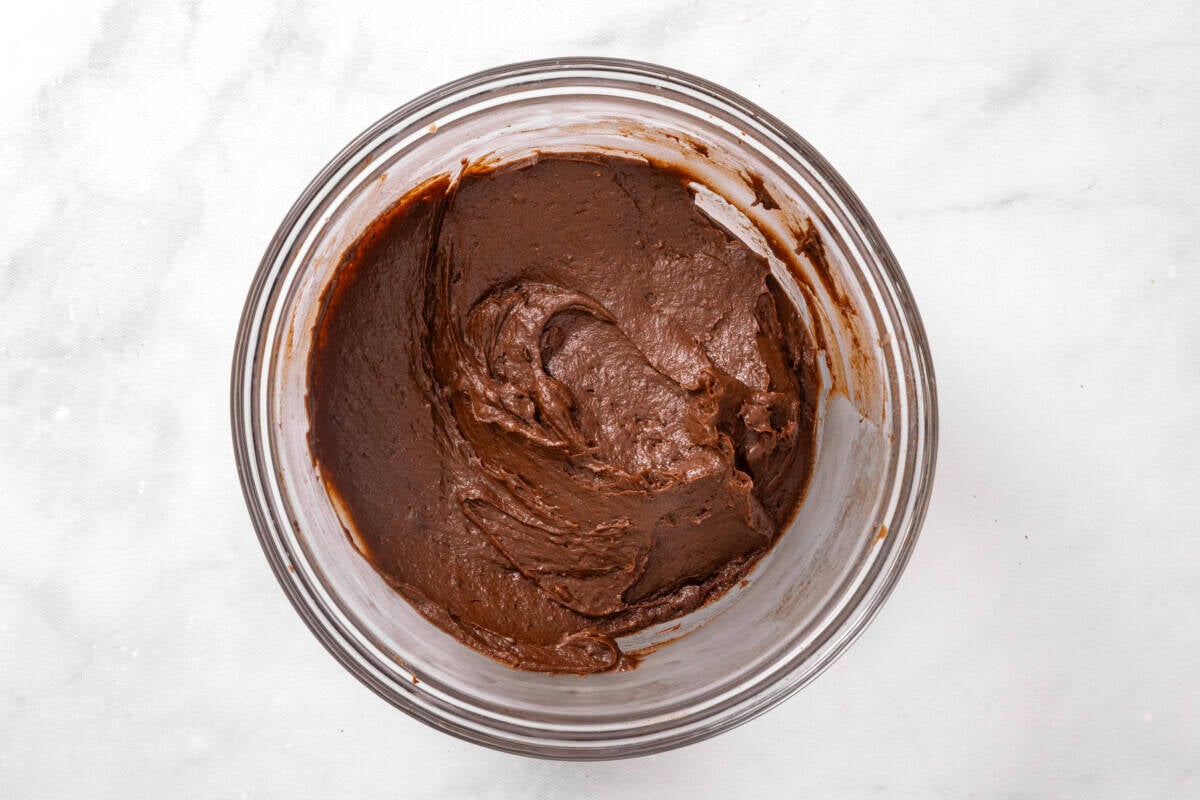 Chocolate pudding in mixing bowl.
