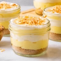 Jars filled with coconut cream pie parfait