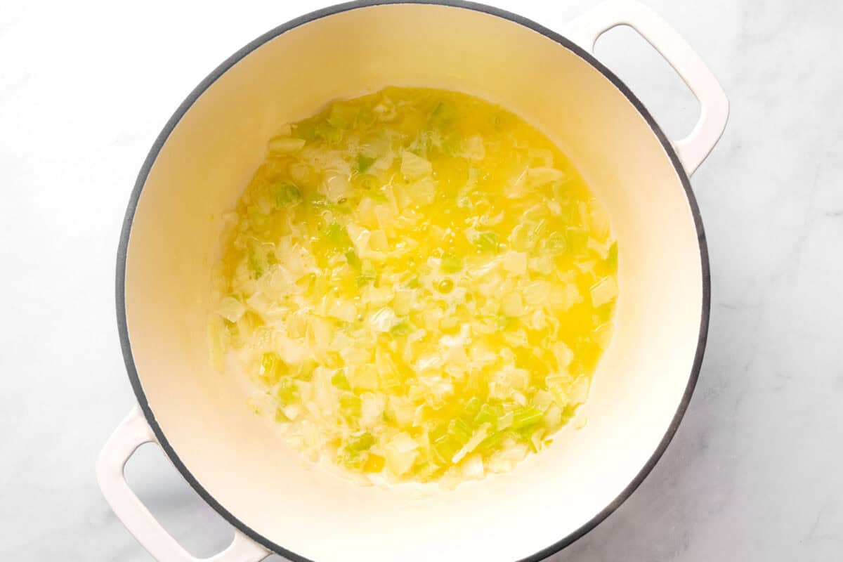 Vegetables sauteing in butter.