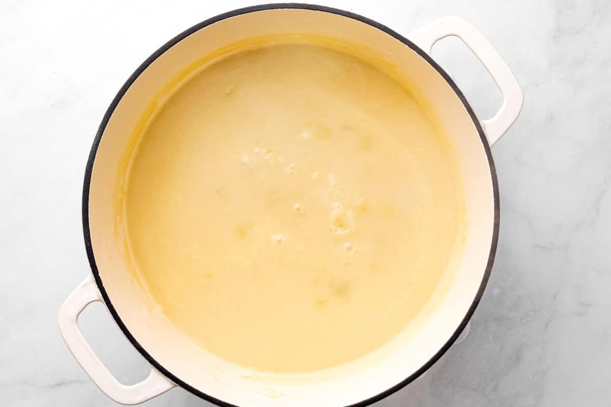 Cream of chicken soup in pot.