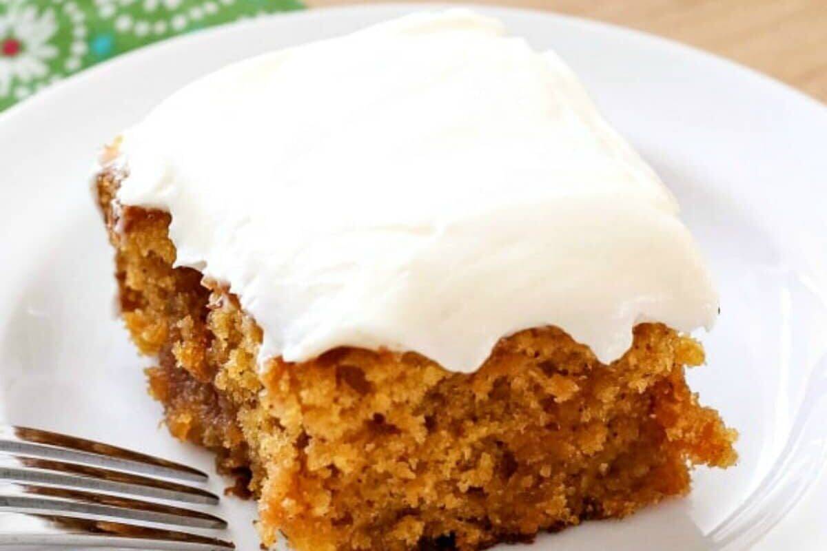 pumpkin caramel poke cake on plate