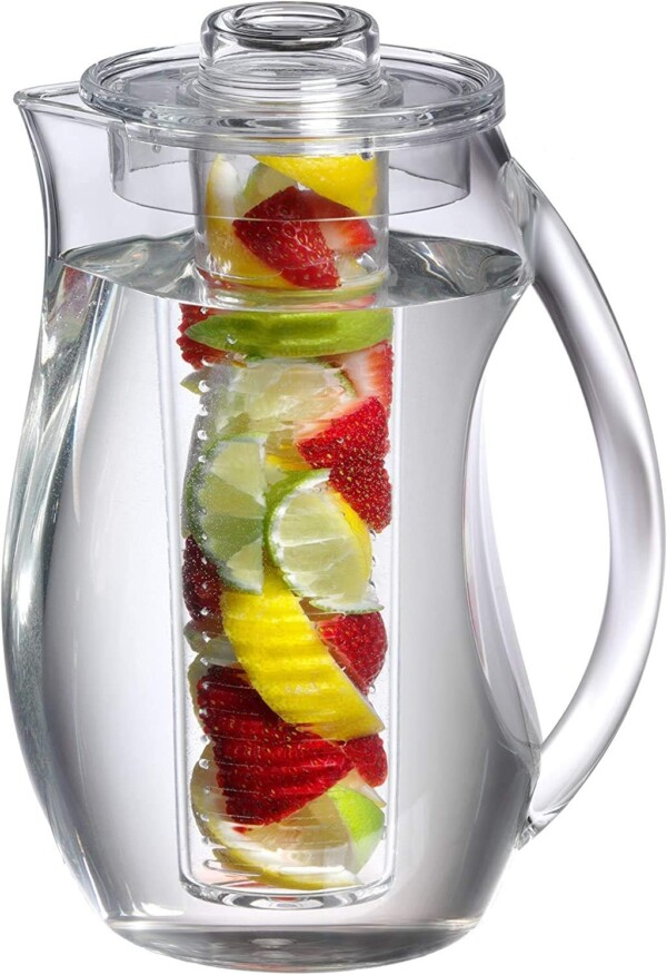 Glass pitcher with infuser filled with fruit
