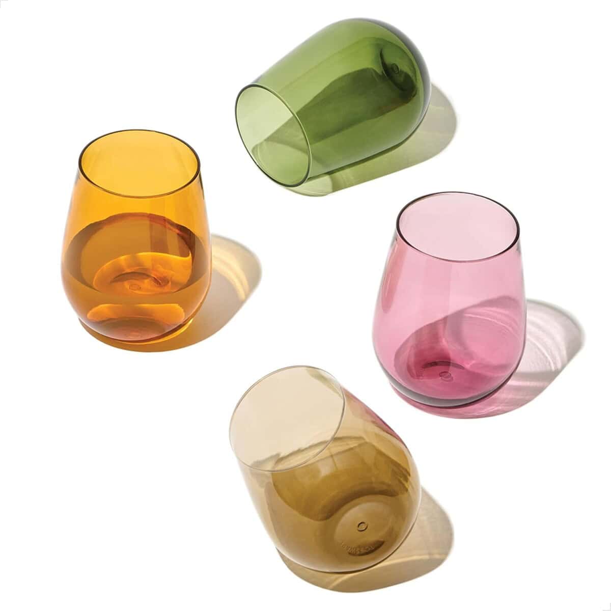 Colorful Tossware stemless wine glasses