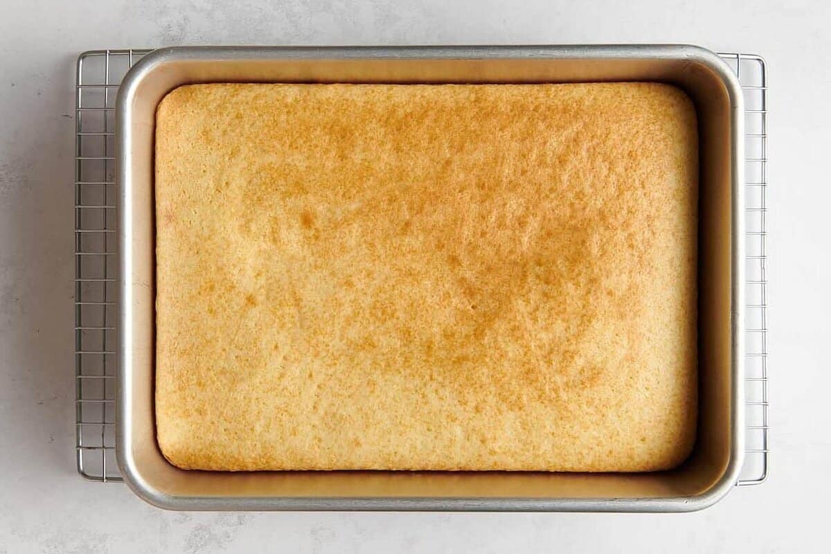 Cake baked in a 9x13 pan. 