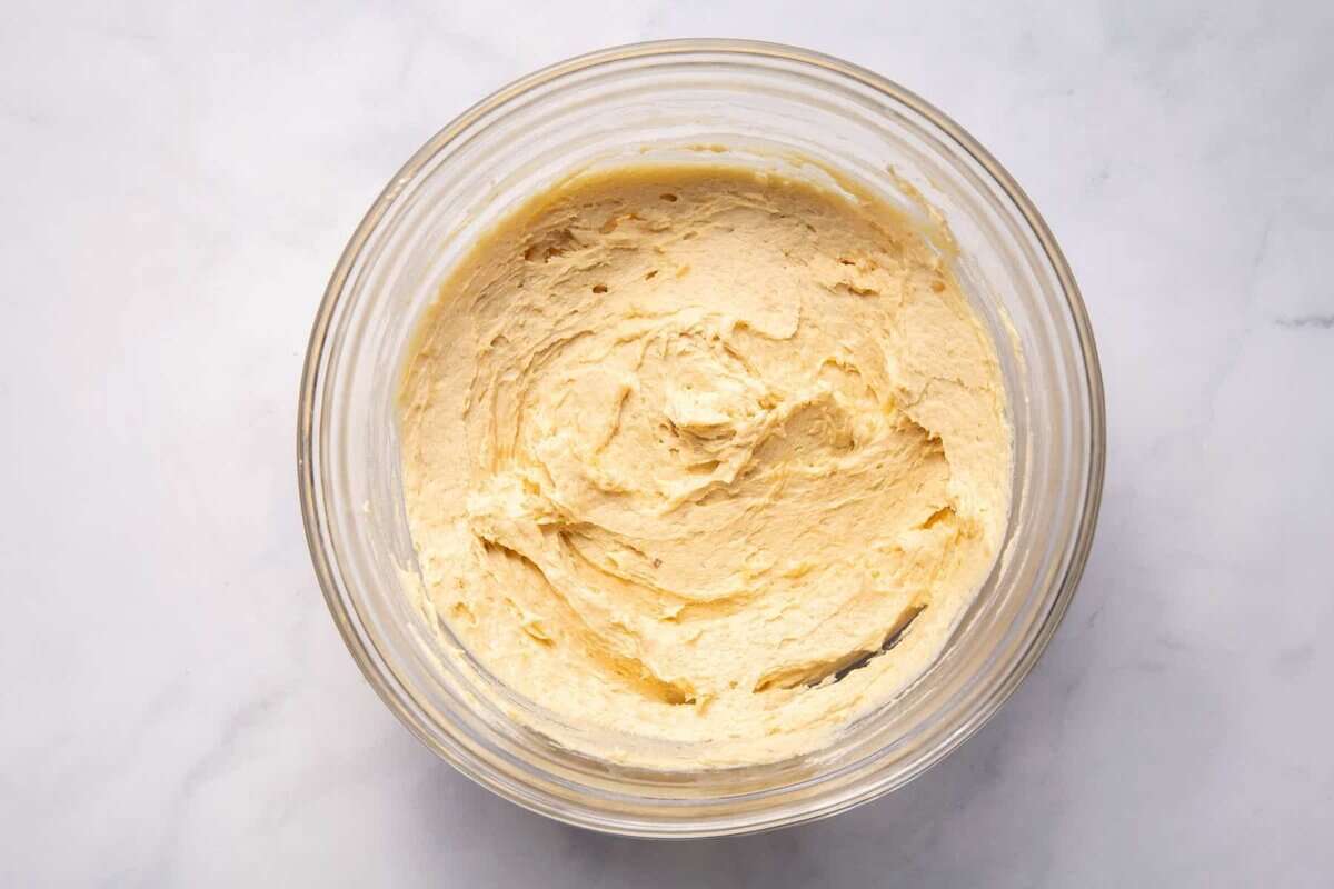 Banana pudding cookie dough in bowl.