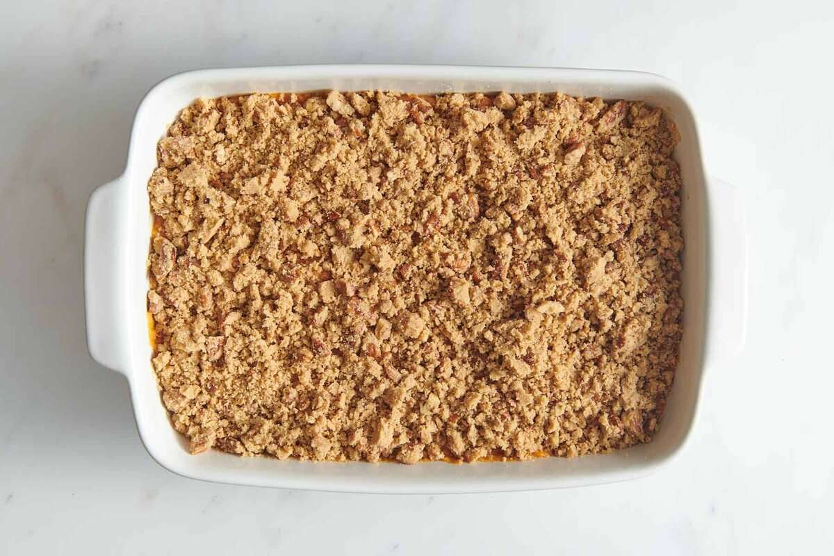 Paula Deen sweet potato casserole before baking.