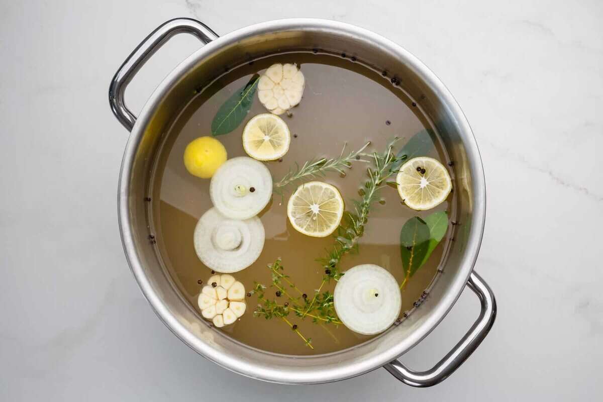 Turkey brine in pot before adding turkey.