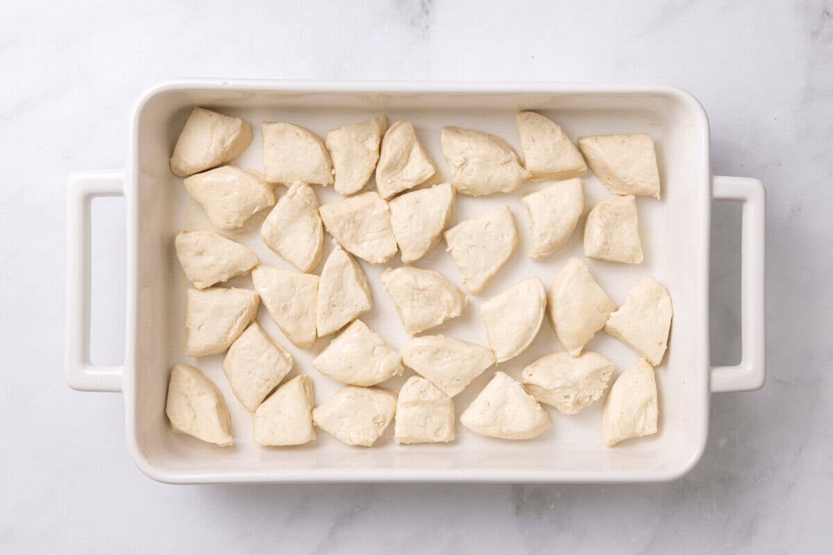 Biscuit dough in casserole dish