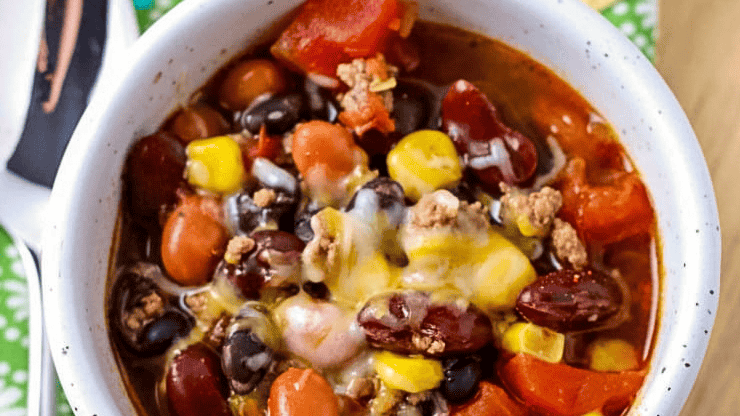 taco soup on a table with a spoon