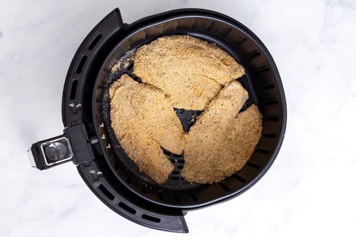 Breaded tilapia in air fryer.