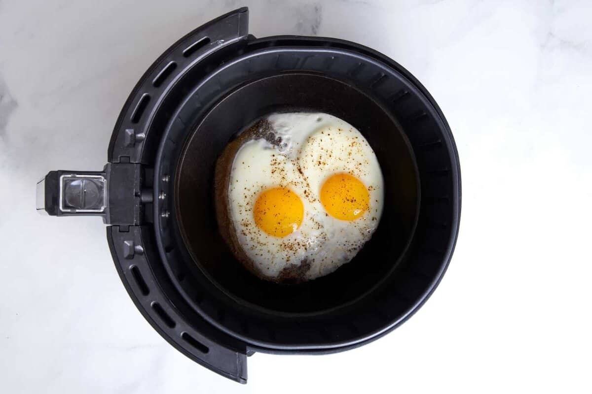 Fried eggs in air fryer.