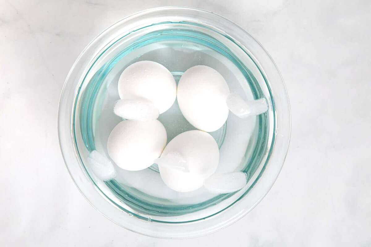 Air fried eggs in water bath.