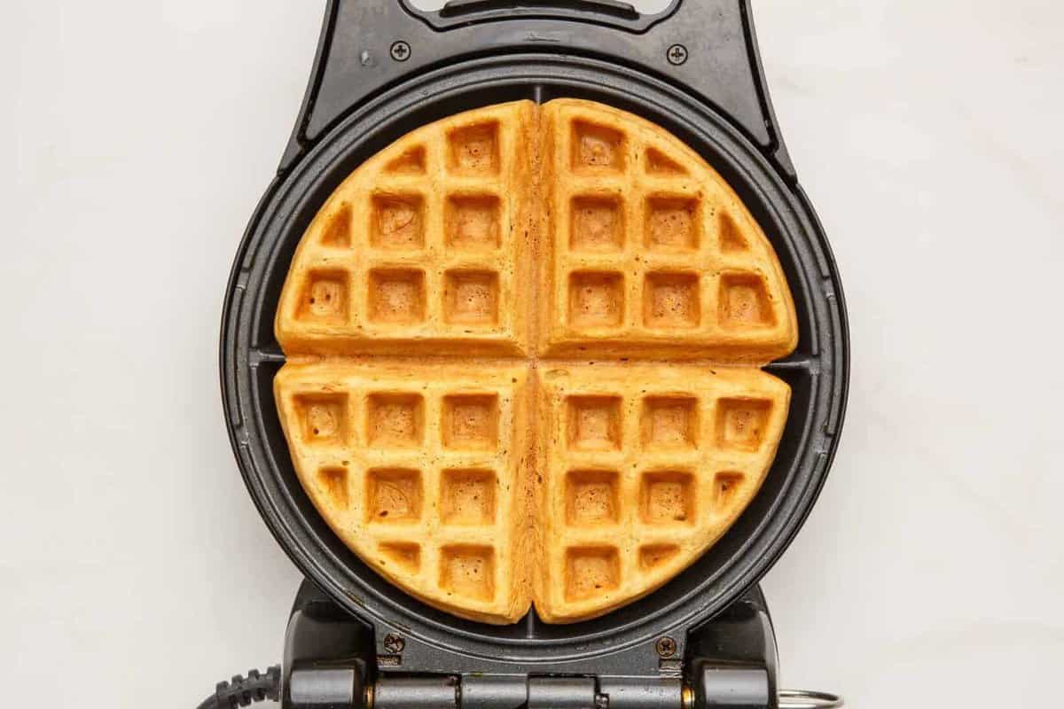 Buttermilk waffle in waffle maker.