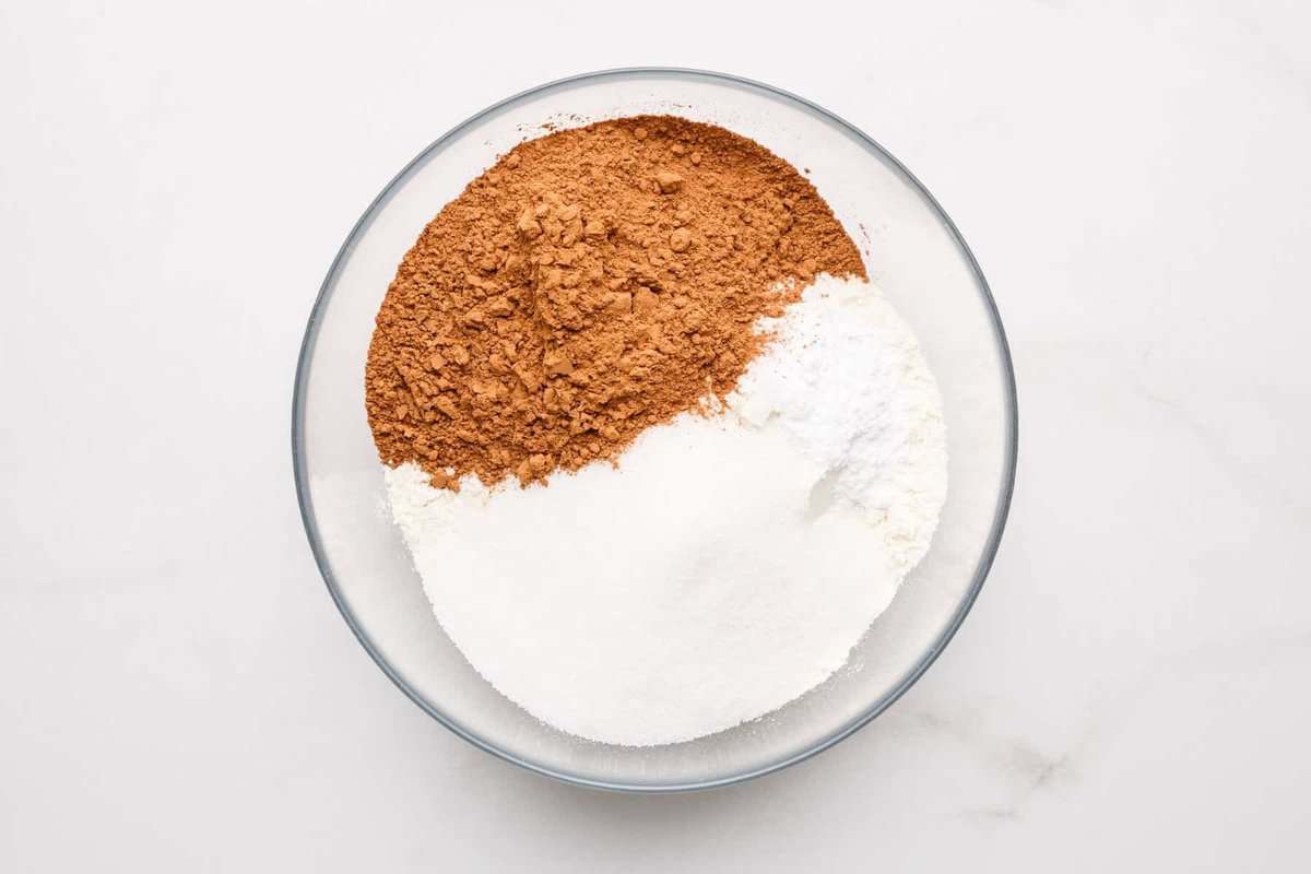 Dry ingredients in glass bowl.