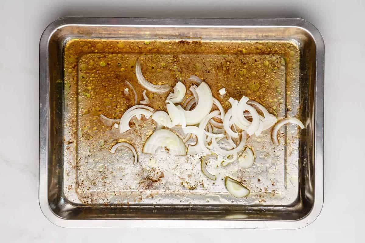 Onions on sheet pan.
