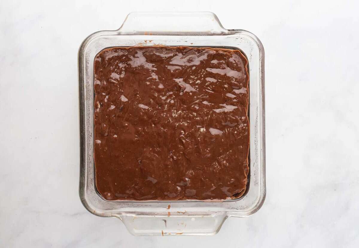 Brownie batter in pan.