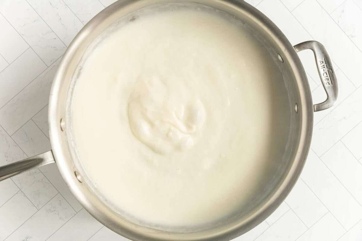 Roux for pretzel dip in pan.