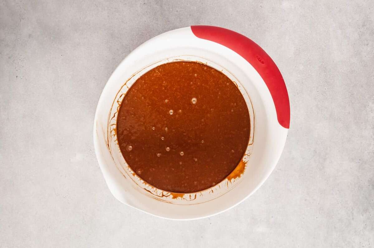 Texas chocolate sheet cake batter in bowl.