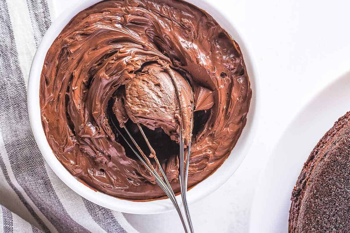 Whisk in bowl of chocolate frosting.