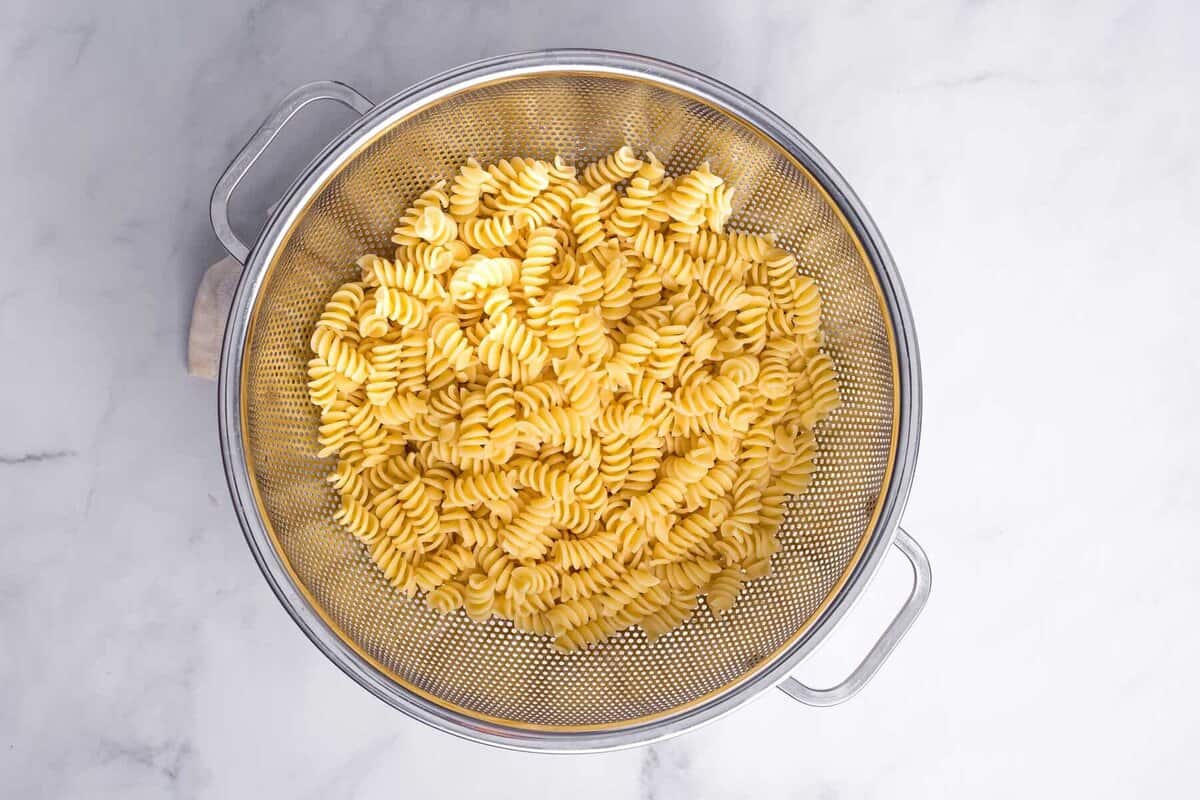 Pasta in colander.
