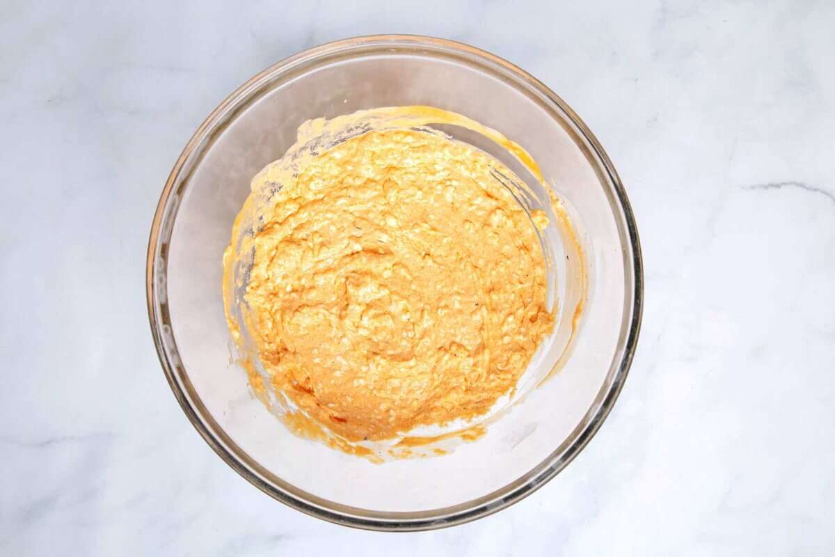 Buffalo chicken casserole sauce in bowl.