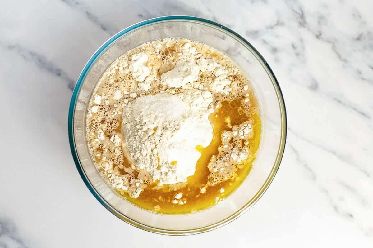 Ingredients for homemade french bread in bowl.