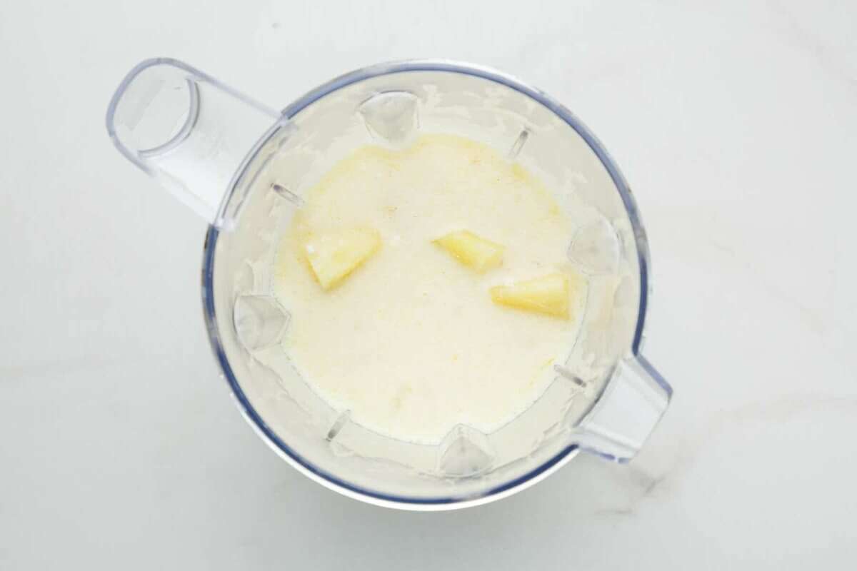 Potato soup in blender jar.