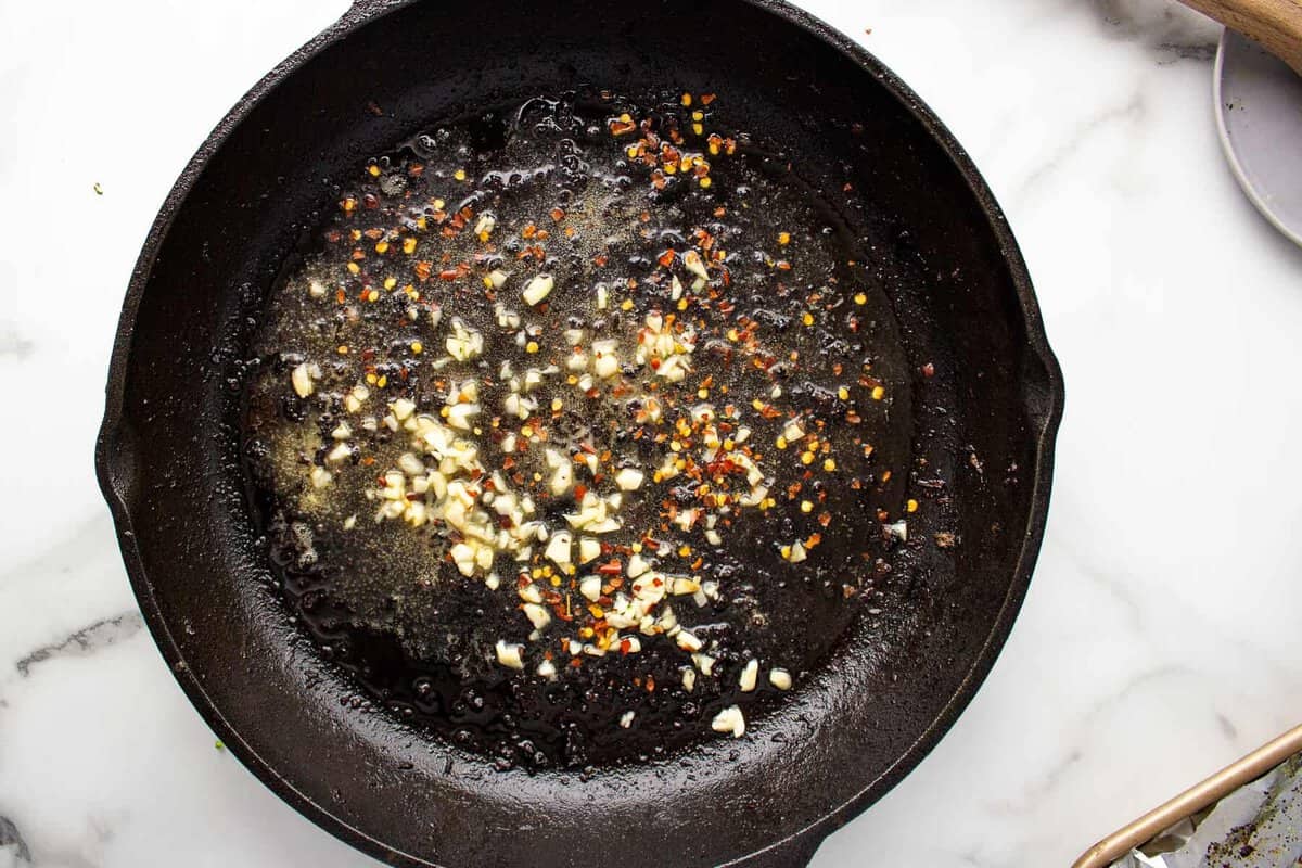 Garlic butter in skillet.