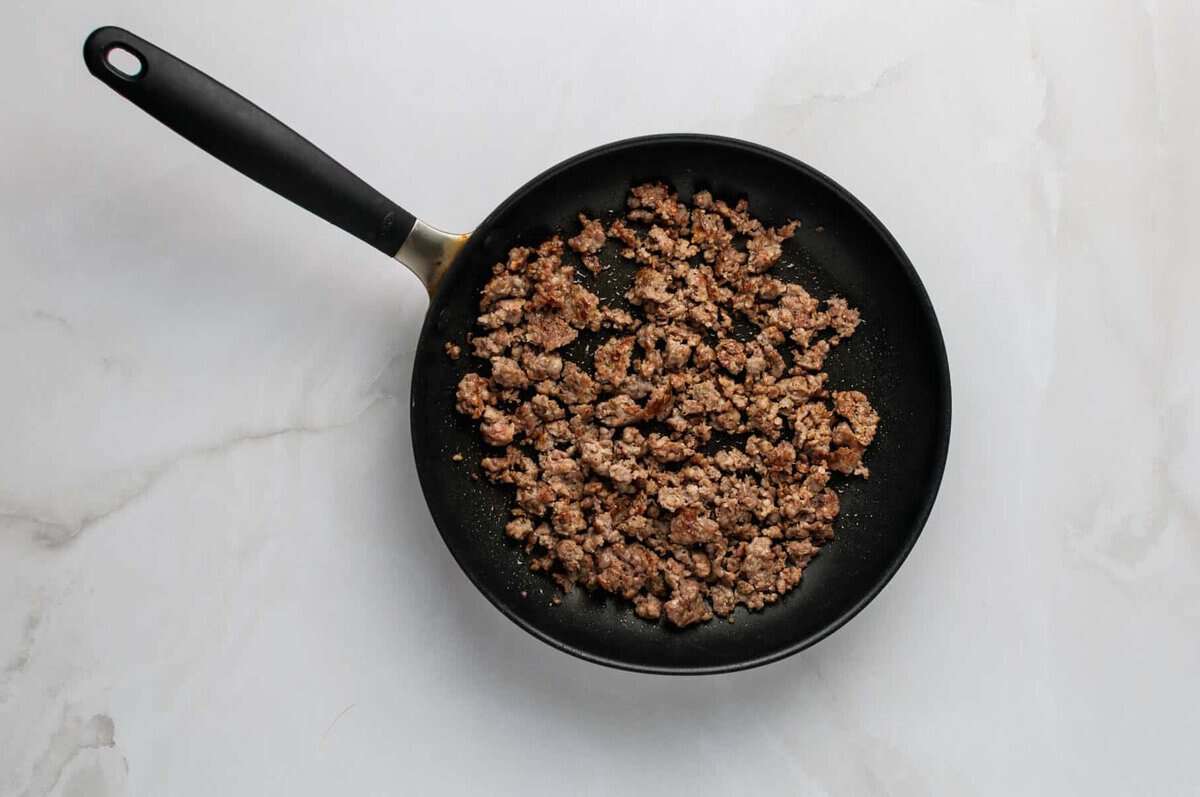 Skillet of breakfast sausage.