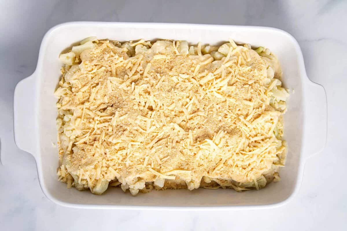 Cauliflower au gratin before baking.