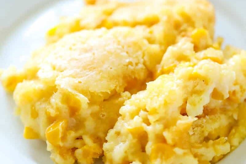 close up of casserole made with corn and jiffy mix