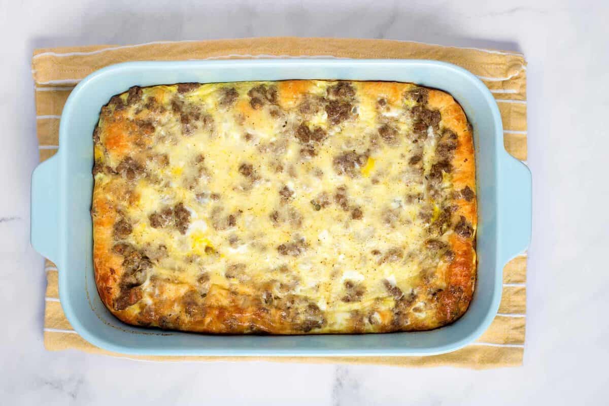Sausage and crescent roll breakfast casserole.