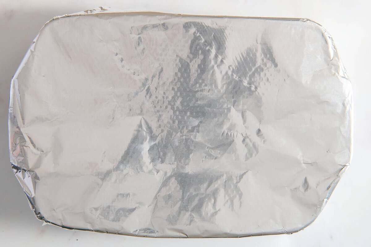 Baking dish covered in foil.