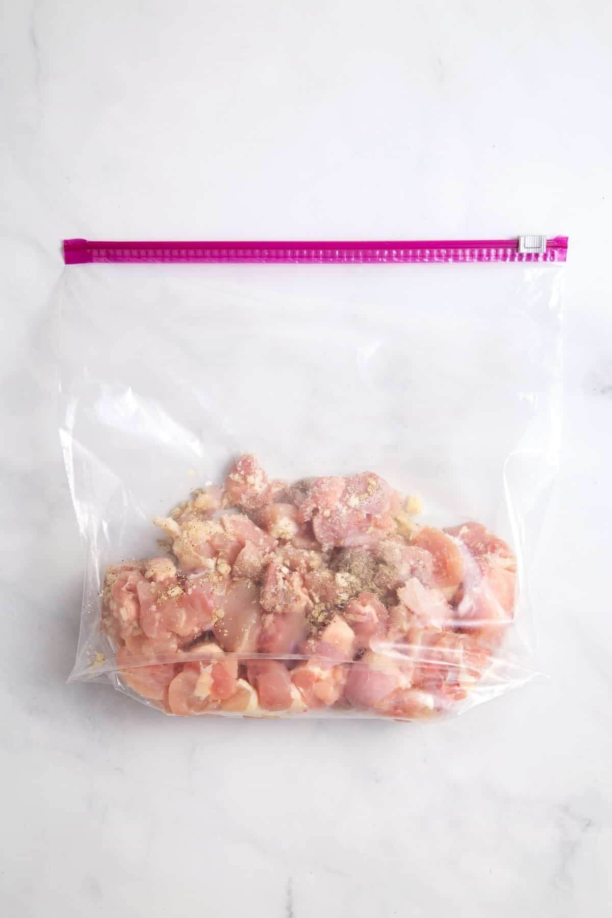 Chicken in zip-top bag.