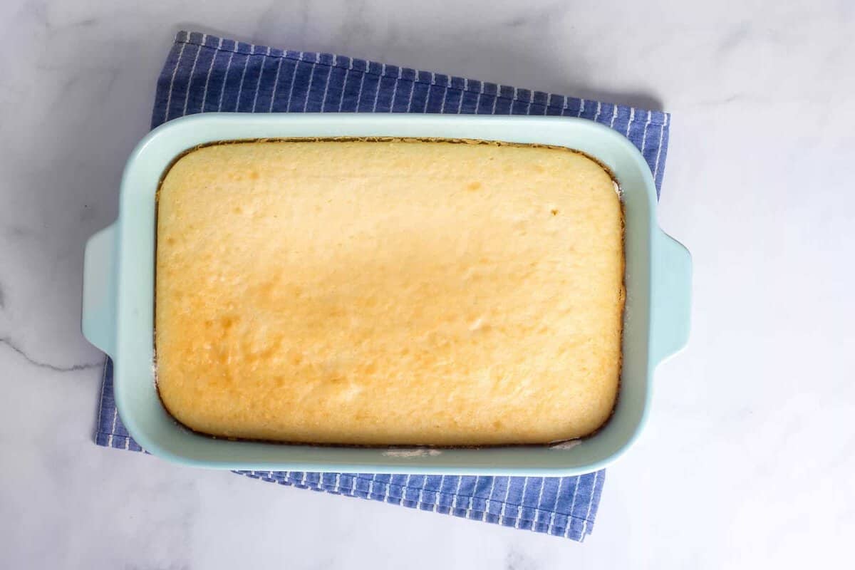 White cake baked in pan.
