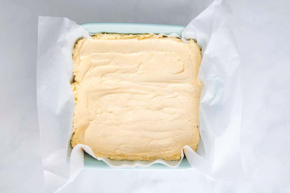 Vanilla ice cream layered in pan.