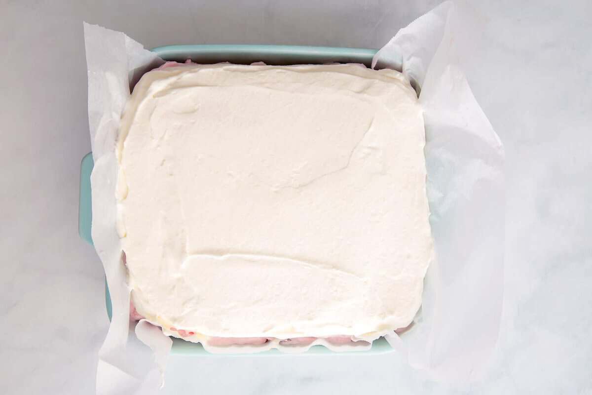 Cool whip layered in pan.