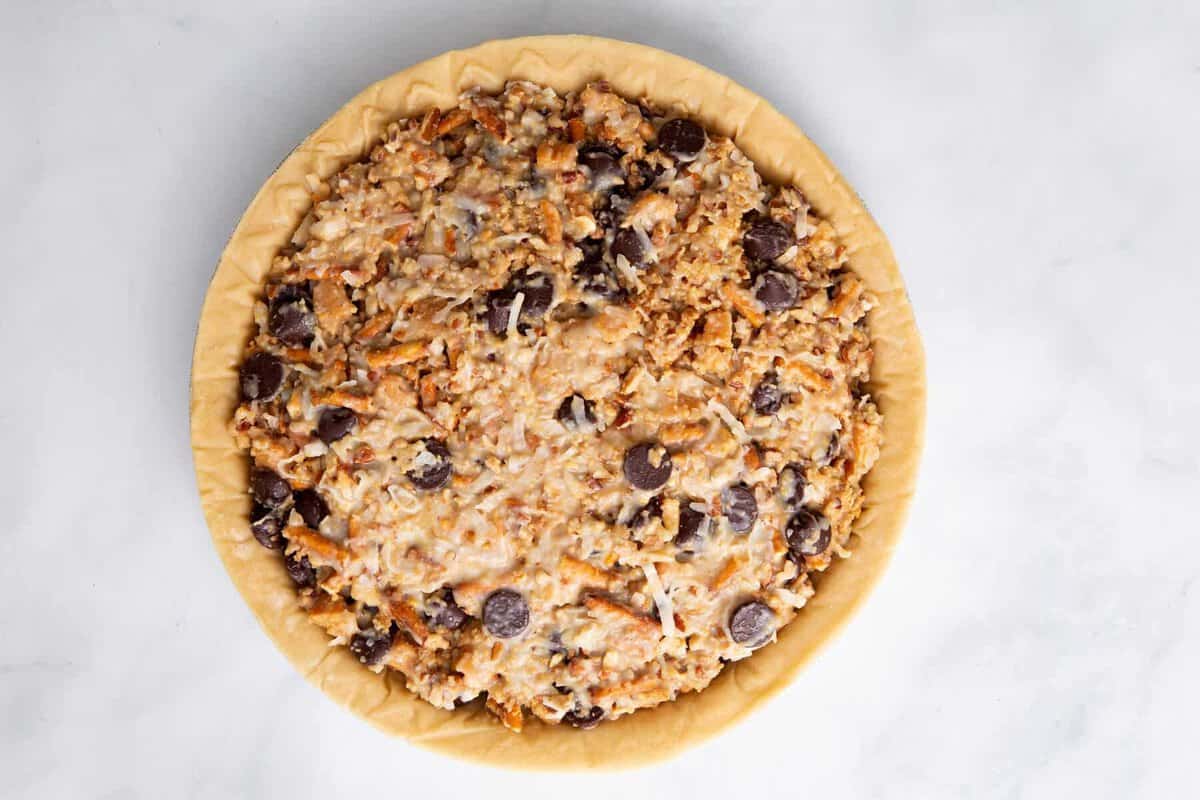 Texas trash pie before baking.