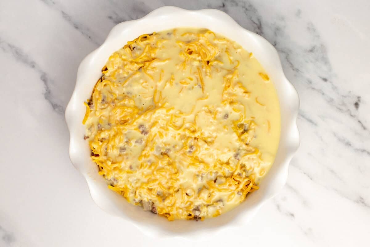 Cheeseburger pie before baking.