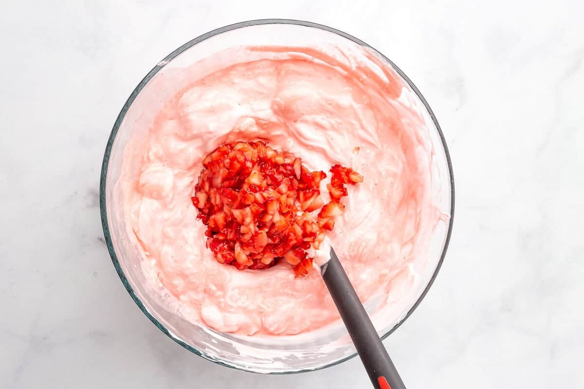 Diced strawberries added to filling mixture.