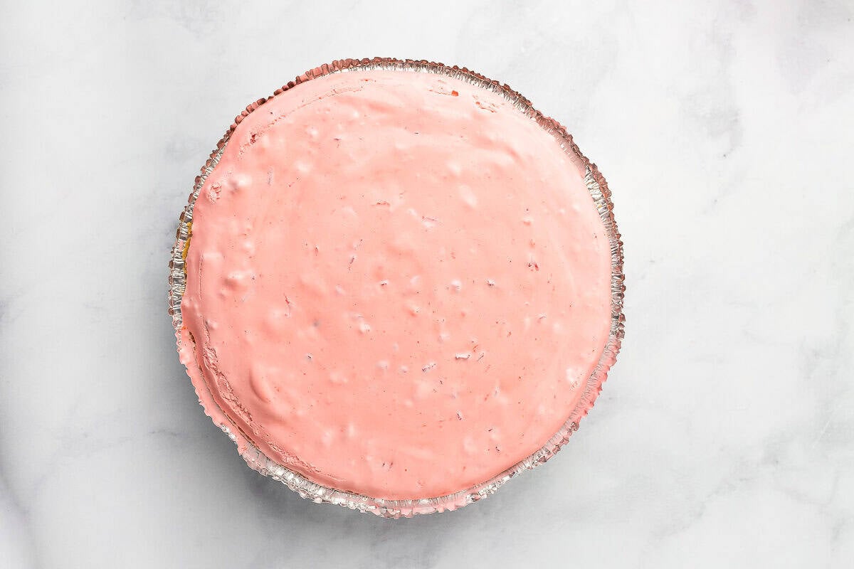 No bake strawberry jello pie before adding topping.