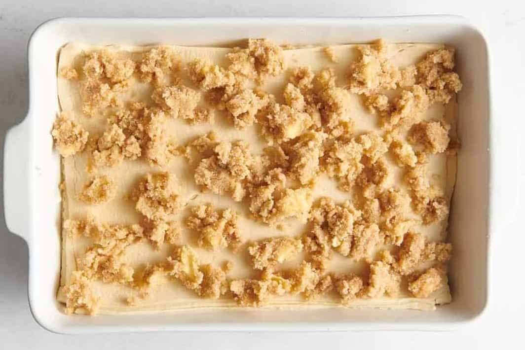 Crescent roll cheesecake before baking.