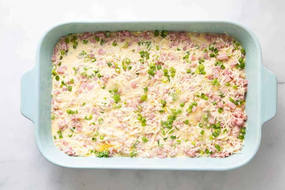 Farmer's breakfast casserole before baking.